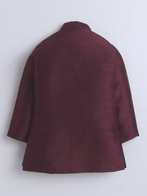 Ahhaaaa Boy's Velvet 3-Piece Indo-Western Set|Kids Sequin Embellished Work, Velvet Sherwani Set