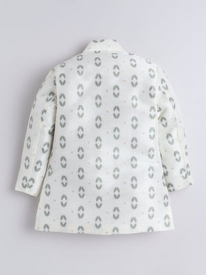 Ahhaaaa Boys' Silk 3-Piece Kurta Set with Printed Kurta, Waistcoat & Solid Pajama Pants for Weddings & Celebrations