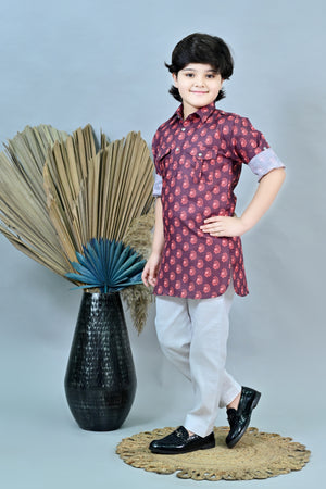 Ahhaaaa Floral Boys' Pathani Kurta Pajama Set - Eid & Ramadan Festive Wear for Kids