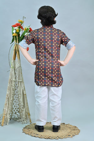 Ahhaaaa Floral Boys' Pathani Kurta Pajama Set - Eid & Ramadan Festive Wear for Kids