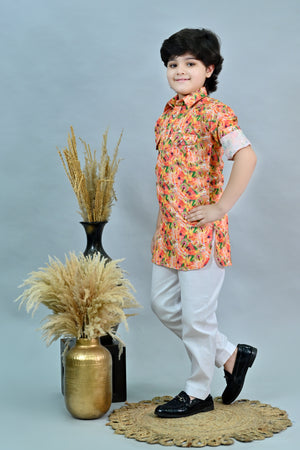Ahhaaaa Floral Boys' Pathani Kurta Pajama Set - Eid & Ramadan Festive Wear for Kids