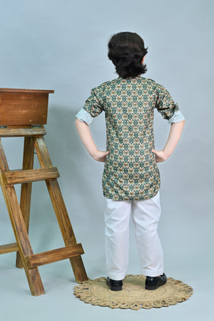 Ahhaaaa Floral Boys' Pathani Kurta Pajama Set - Eid & Ramadan Festive Wear for Kids