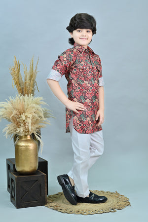 Ahhaaaa Floral Boys' Pathani Kurta Pajama Set - Eid & Ramadan Festive Wear for Kids