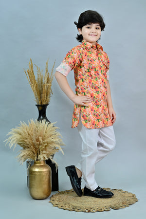 Ahhaaaa Floral Boys' Pathani Kurta Pajama Set - Eid & Ramadan Festive Wear for Kids