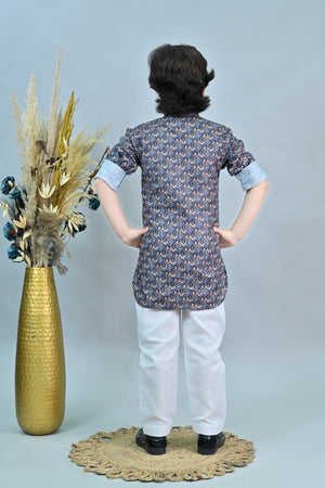 Ahhaaaa Floral Boys' Pathani Kurta Pajama Set - Eid & Ramadan Festive Wear for Kids