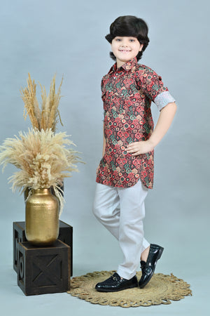 Ahhaaaa Floral Boys' Pathani Kurta Pajama Set - Eid & Ramadan Festive Wear for Kids