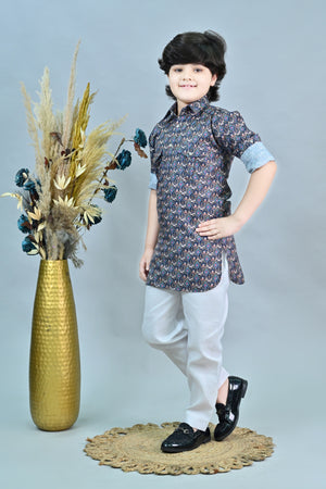 Ahhaaaa Floral Boys' Pathani Kurta Pajama Set - Eid & Ramadan Festive Wear for Kids