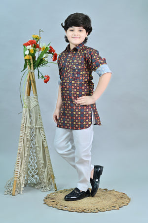 Ahhaaaa Floral Boys' Pathani Kurta Pajama Set - Eid & Ramadan Festive Wear for Kids