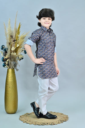 Ahhaaaa Floral Boys' Pathani Kurta Pajama Set - Eid & Ramadan Festive Wear for Kids