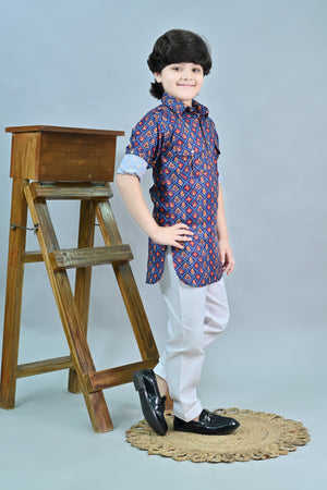 Ahhaaaa Floral Boys' Pathani Kurta Pajama Set - Eid & Ramadan Festive Wear for Kids