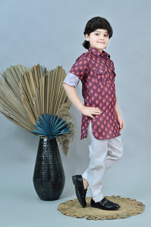 Ahhaaaa Floral Boys' Pathani Kurta Pajama Set - Eid & Ramadan Festive Wear for Kids