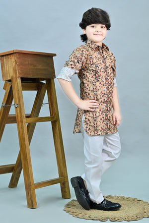 Ahhaaaa Floral Boys' Pathani Kurta Pajama Set - Eid & Ramadan Festive Wear for Kids