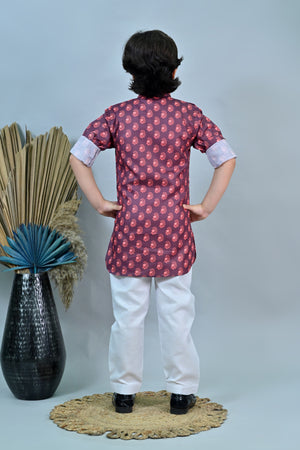 Ahhaaaa Floral Boys' Pathani Kurta Pajama Set - Eid & Ramadan Festive Wear for Kids