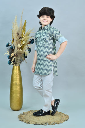 Ahhaaaa Floral Boys' Pathani Kurta Pajama Set - Eid & Ramadan Festive Wear for Kids