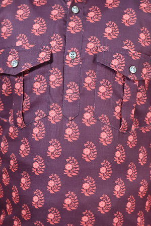 Ahhaaaa Floral Boys' Pathani Kurta Pajama Set - Eid & Ramadan Festive Wear for Kids