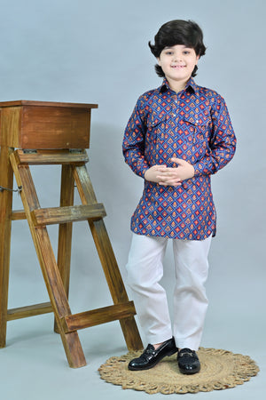Ahhaaaa Floral Boys' Pathani Kurta Pajama Set - Eid & Ramadan Festive Wear for Kids Blue