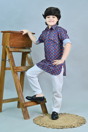 Ahhaaaa Floral Boys' Pathani Kurta Pajama Set - Eid & Ramadan Festive Wear for Kids