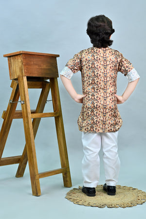 Ahhaaaa Floral Boys' Pathani Kurta Pajama Set - Eid & Ramadan Festive Wear for Kids