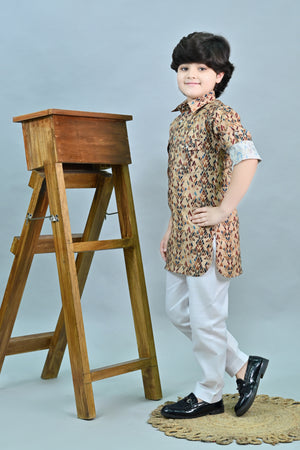 Ahhaaaa Floral Boys' Pathani Kurta Pajama Set - Eid & Ramadan Festive Wear for Kids