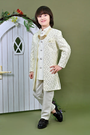 Ahhaaaa Heritage Charm Sequin-Embellished Silk Sherwani for Boys | Festive & Wedding Ethnic Outfit