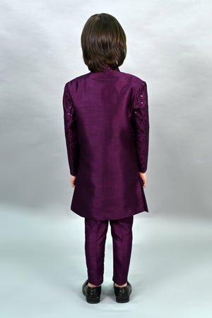 Ahhaaaa Heritage Charm Sequin-Embellished Silk Sherwani for Boys | Festive & Wedding Ethnic Outfit