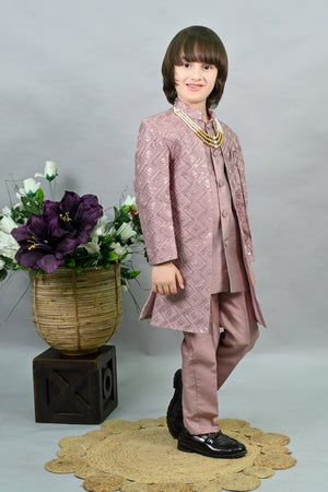 Ahhaaaa Heritage Charm Sequin-Embellished Silk Sherwani for Boys | Festive & Wedding Ethnic Outfit