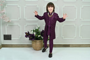 Ahhaaaa Heritage Charm Sequin-Embellished Silk Sherwani for Boys | Festive & Wedding Ethnic Outfit