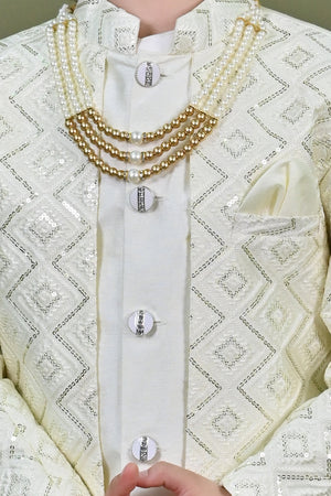 Ahhaaaa Heritage Charm Sequin-Embellished Silk Sherwani for Boys | Festive & Wedding Ethnic Outfit