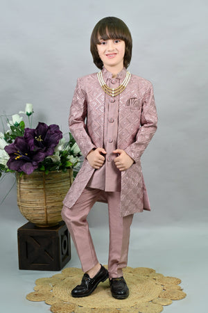 Ahhaaaa Heritage Charm Sequin-Embellished Silk Sherwani for Boys | Festive & Wedding Ethnic Outfit