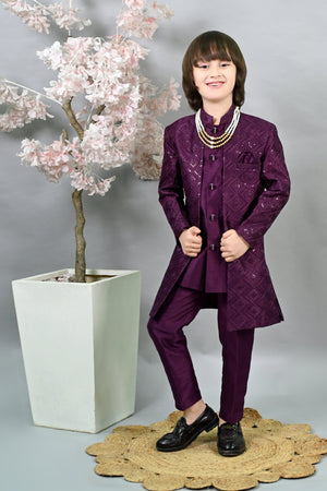 Ahhaaaa Heritage Charm Sequin-Embellished Silk Sherwani for Boys | Festive & Wedding Ethnic Outfit