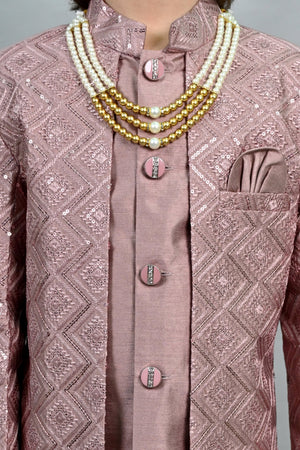 Ahhaaaa Heritage Charm Sequin-Embellished Silk Sherwani for Boys | Festive & Wedding Ethnic Outfit