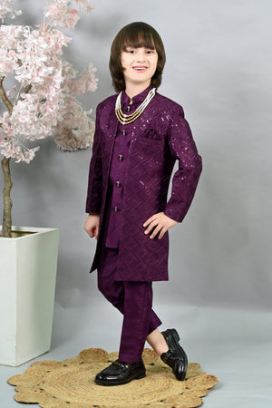 Ahhaaaa Heritage Charm Sequin-Embellished Silk Sherwani for Boys | Festive & Wedding Ethnic Outfit
