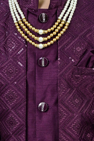 Ahhaaaa Heritage Charm Sequin-Embellished Silk Sherwani for Boys | Festive & Wedding Ethnic Outfit