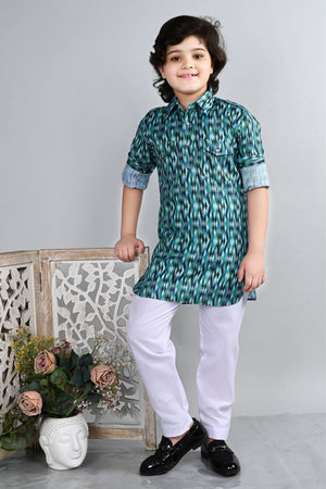 Ahhaaaa Kid's Indian Ethnic Wear Floral Printed Kurta and Patiala Set for Boys Blue