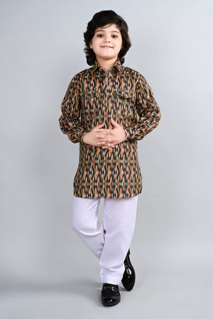 Ahhaaaa Kid's Indian Ethnic Wear Floral Printed Kurta and Patiala Set for Boys