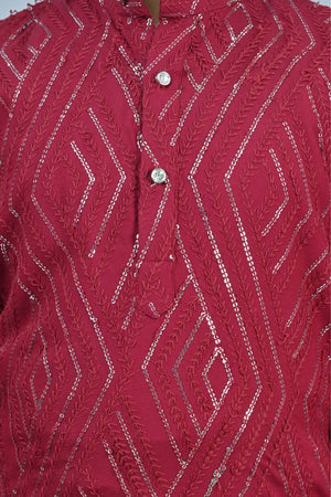 Ahhaaaa Kid's Mirror Work Sequin Embellished & Embroidered Kurta with Pajama for Boys