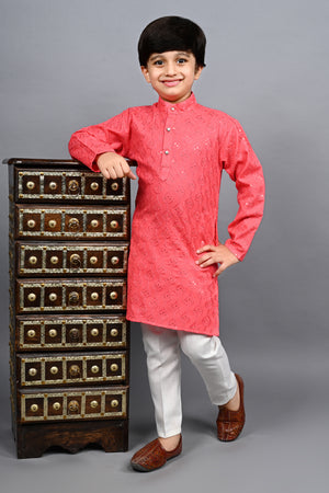 Ahhaaaa Kid's Sequin Print Embroidery Mirror Work Kurta with Pajama for Boys