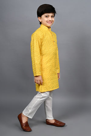 Ahhaaaa Kid's Sequin Print Embroidery Mirror Work Kurta with Pajama for Boys