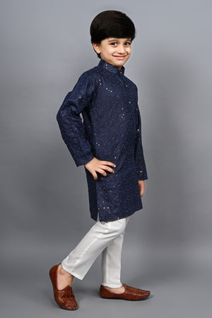 Ahhaaaa Kid's Sequin Print Embroidery Mirror Work Kurta with Pajama for Boys