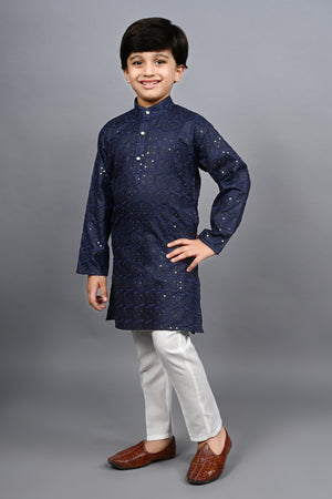 Ahhaaaa Kid's Sequin Print Embroidery Mirror Work Kurta with Pajama for Boys