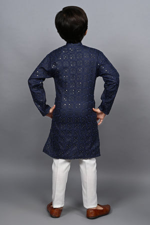 Ahhaaaa Kid's Sequin Print Embroidery Mirror Work Kurta with Pajama for Boys