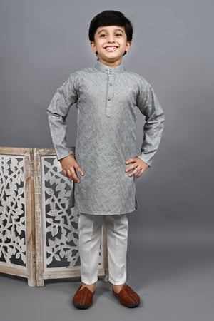 Ahhaaaa Kid's Sequin Print Embroidery Mirror Work Kurta with Pajama for Boys