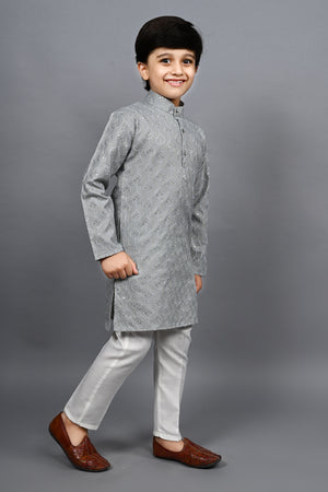 Ahhaaaa Kid's Sequin Print Embroidery Mirror Work Kurta with Pajama for Boys