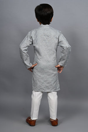 Ahhaaaa Kid's Sequin Print Embroidery Mirror Work Kurta with Pajama for Boys