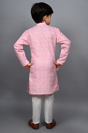 Ahhaaaa Kid's Sequin Print Embroidery Mirror Work Kurta with Pajama for Boys