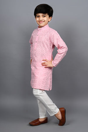 Ahhaaaa Kid's Sequin Print Embroidery Mirror Work Kurta with Pajama for Boys