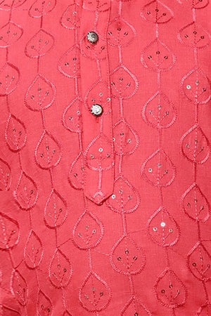 Ahhaaaa Kid's Sequin Print Embroidery Mirror Work Kurta with Pajama for Boys
