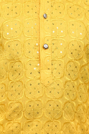 Ahhaaaa Kid's Sequin Print Embroidery Mirror Work Kurta with Pajama for Boys