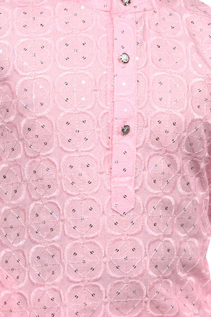 Ahhaaaa Kid's Sequin Print Embroidery Mirror Work Kurta with Pajama for Boys