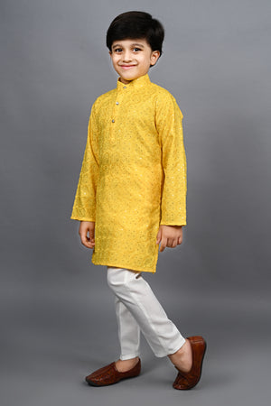 Ahhaaaa Kid's Sequin Print Embroidery Mirror Work Kurta with Pajama for Boys